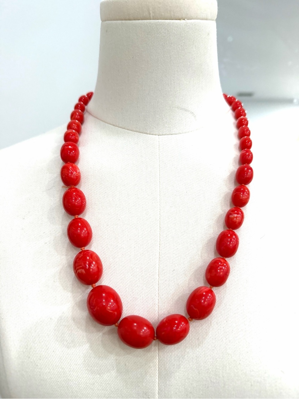 Vintage Kenneth Lane Red Faux Coral Bead Necklace